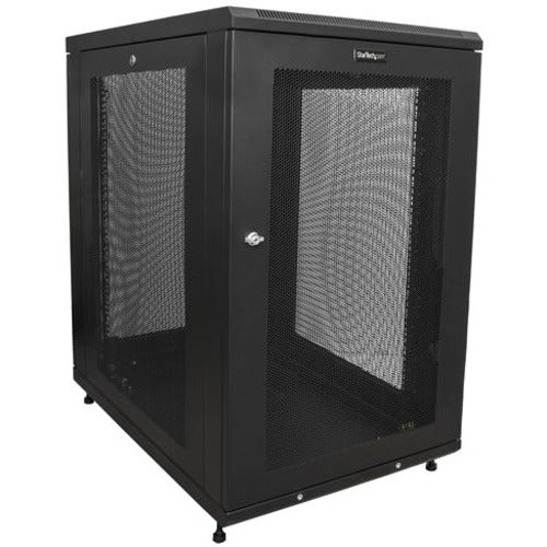 StarTech.com 18U 19" Server Rack Cabinet - 4 Post Adjustable Depth 2-30" Mobile Locking Vented IT/Data Network Enclosure w/Casters & Shelf