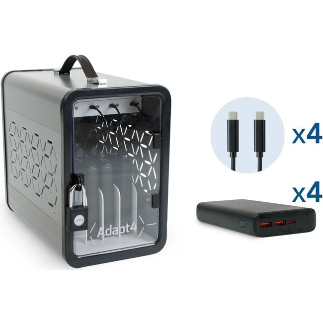 JAR Systems Adapt4 USB-C Charging Station with Active Charge Upgrade - ADAPT4-ACTIV - Desktop Charging System with Charger, USB-C Cables, and 4X Power Banks