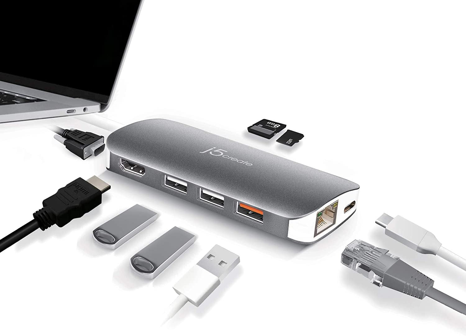 j5create USB-C 10-in-1 MultiPort Adapter | 10-in-1 Docking Port Hub| 4k HDMI/VGA/USB-C 3.1 / USB 3.0 / Ethernet/SD/microSD | Compatible with USB C Devices