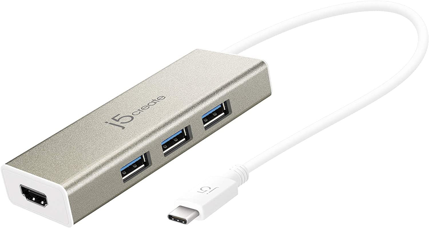 j5create USB C Hub Adapter USB Type C 3.1 Multiport Docking Station with 3X USB-A 3.0 Ports | 4K HDMI Adapter for Laptops, MacBooks, Tablets, Cell Phones