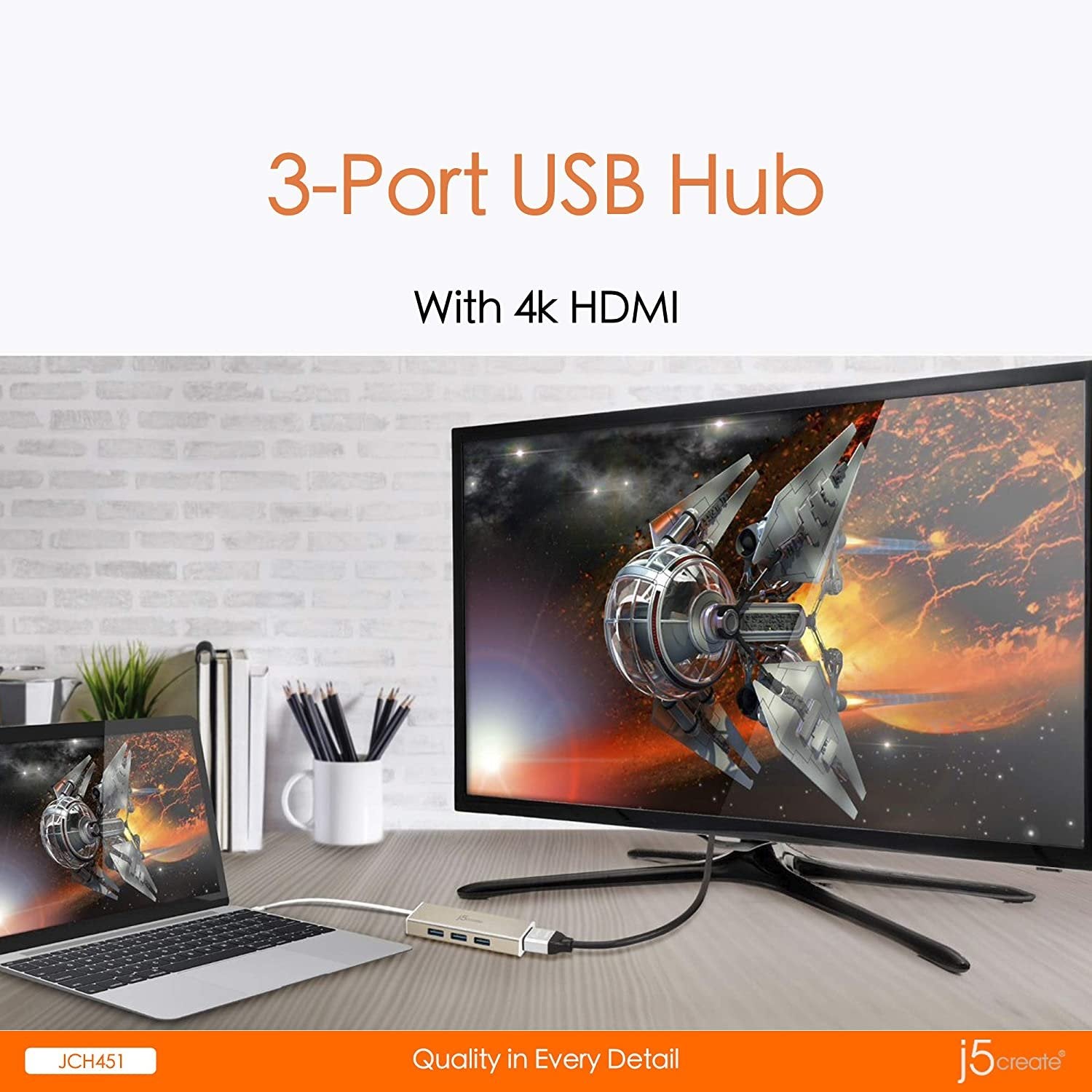 j5create USB C Hub Adapter USB Type C 3.1 Multiport Docking Station with 3X USB-A 3.0 Ports | 4K HDMI Adapter for Laptops, MacBooks, Tablets, Cell Phones