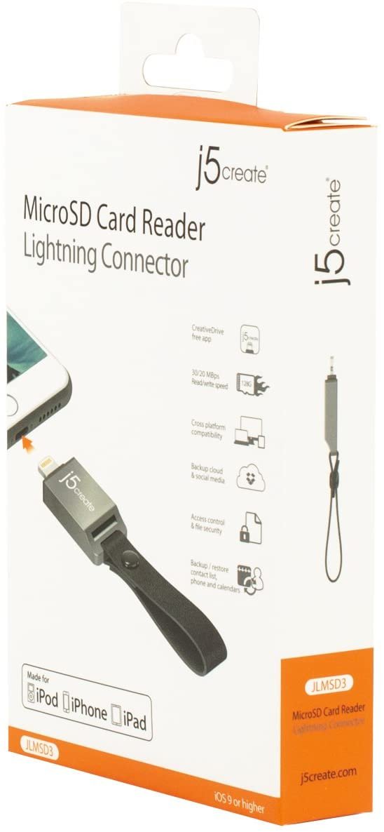 j5create MicroSD Card Reader Key Chain Compatible with Lightning Male | Portable Card Reader with Zinc Alloy Case | Compatible with iPad, iPhone, iPod Touch Products
