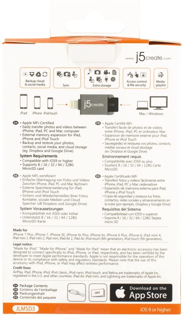 j5create MicroSD Card Reader Key Chain Compatible with Lightning Male | Portable Card Reader with Zinc Alloy Case | Compatible with iPad, iPhone, iPod Touch Products