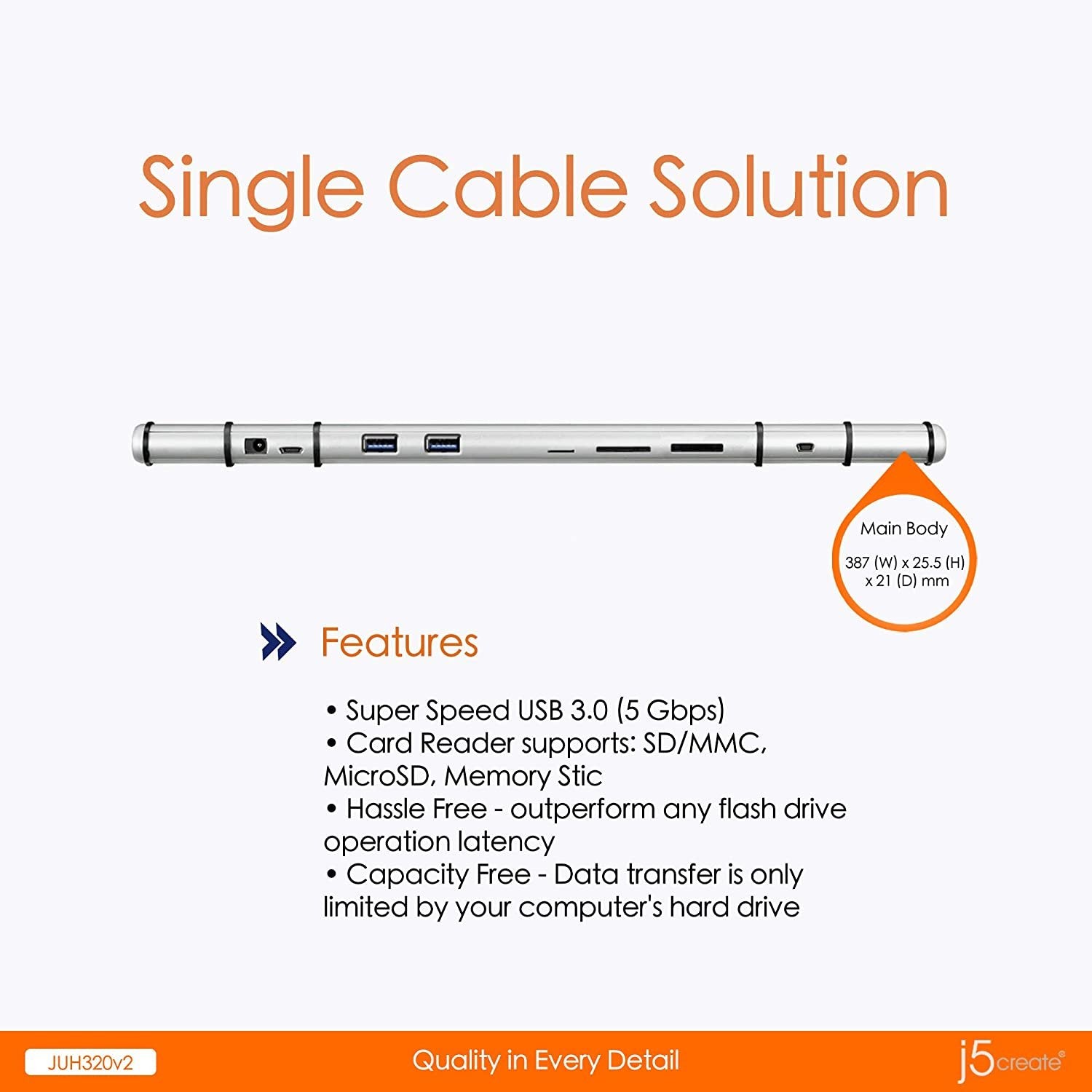 j5create USB 3.0 Wormhole Docking Station- USB 3.0 5 Gbps | SD/MMC, MicroSD, Memory Stick| AC 100-240V, 50-60 Hz | Windows to Mac/Mac to Mac/Windows to Windows