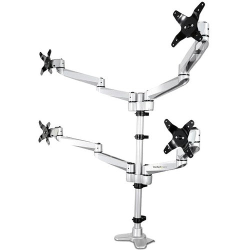 StarTech.com Desk Mount Quad Monitor Arm - 4 VESA Displays up to 27" -Premium Ergonomic Articulating Adjustable Pole Mount - Clamp/Grommet