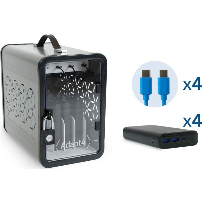 JAR Systems Adapt4 USB-C Charging Station with Active Charge Upgrade - ADAPT4-ACTIV - Desktop Charging System with Charger, USB-C Cables, and 4X Power Banks