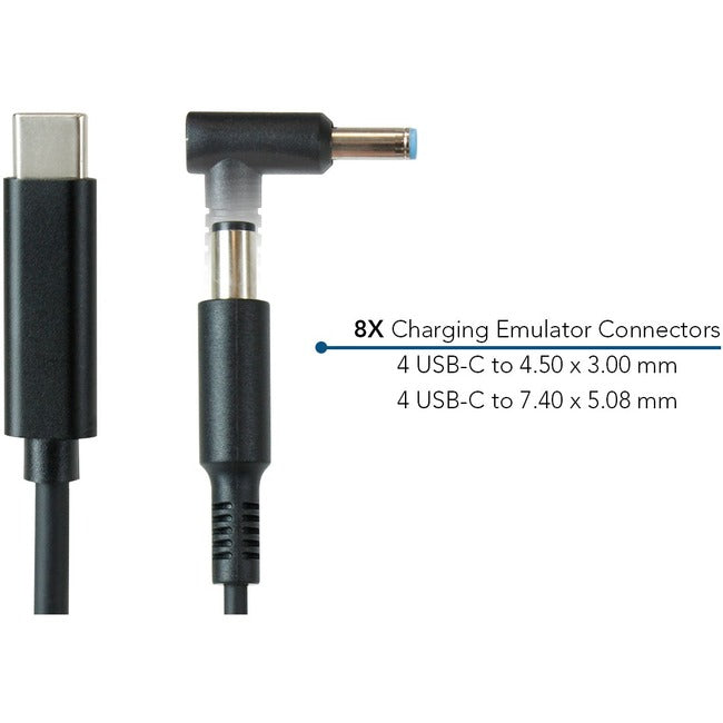 JAR Systems Emulator Charging Cables for HP Devices 2x 4-Pack of USB-C PD to 4.50 x 3.00mm and 7.40 x 5.08mm Connectors