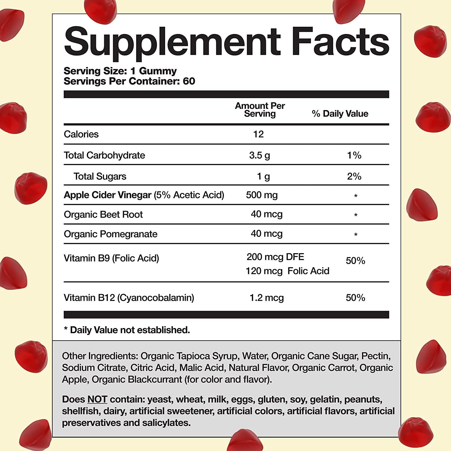 World's First Apple Cider Vinegar Gummy Vitamins by Goli Nutrition - Immunity & Detox - (1 Pack, 60 Count, with The Mother, Gluten-Free, Vegan, Vitamin B9, B12, Beetroot, Pomegranate)