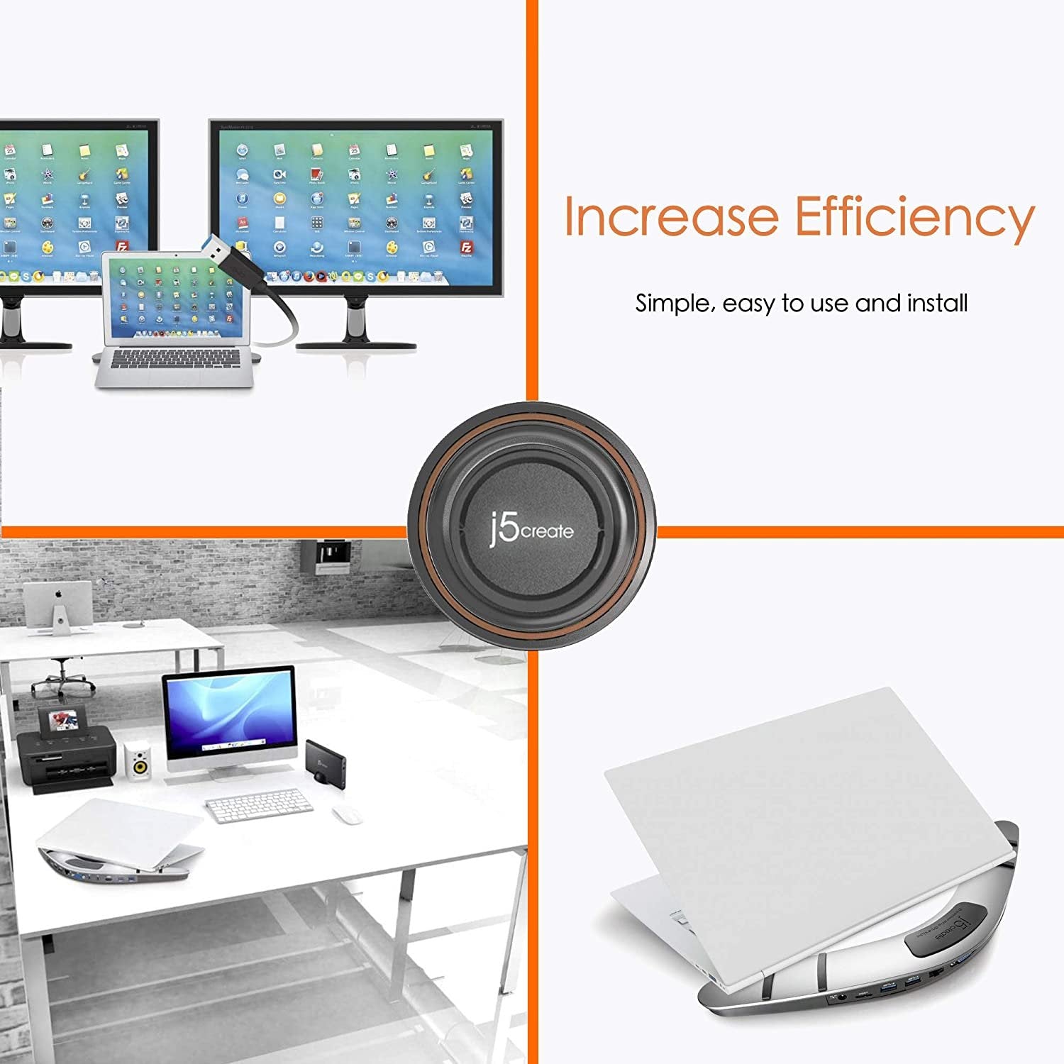 USB 3.0 Boomerang Docking Station by j5create | Full 1080p Resolution | USB 3.0 Host Connection | Gigabit Ethernet | Compatible with Microsoft Windows 7 or Higher and macOS X 10.8 or Later,