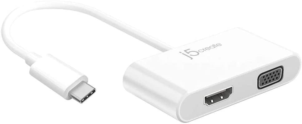 j5create USB-C to HDMI and VGA Adapter Converter - Support 4K UHD 60Hz, Mirror and Extended Mode - Compatible with iPad Pro, MacBook Thunderbolt 3 Ports, Surface Laptop and Other Type-C Devices