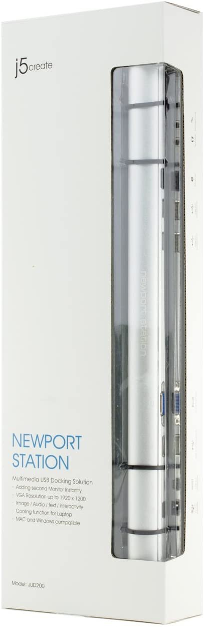 j5create Newport Docking Station | Integrated VGA Port Supports Display Resolution up to 1920 x 1200 @ 32 bit | Compatible with Windows PC and MacOS X v10.6 and Later
