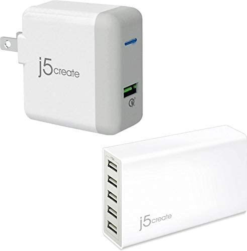 j5create Accessory Bundle - JUP10 Quick Charge AC Power Adapter and JUP50 40W 5 Port USB Charger