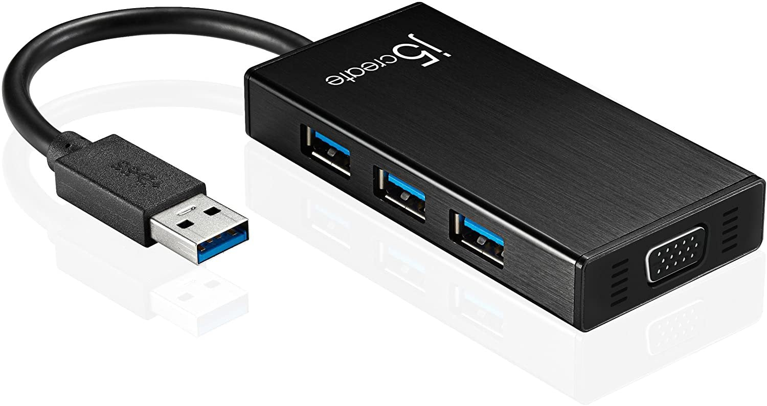 j5create USB 3.0 Multi-Adapter VGA/ 3-Port USB 3.0 HUB | Backwards Compatible with USB 2.0 and USB 1.1 Devices | USB to VGA Compatible with Windows and MAC OS