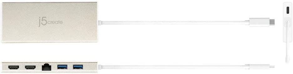 j5create USB C Hub Adapter Dock Type C Adapter USB Docking Station | Dual HDMI & 2X USB-A 3.0 Ports, Ethernet | Power Delivery (PD) 2.0 | 4K Resolution Display | Windows/macOS 10.8 or Later