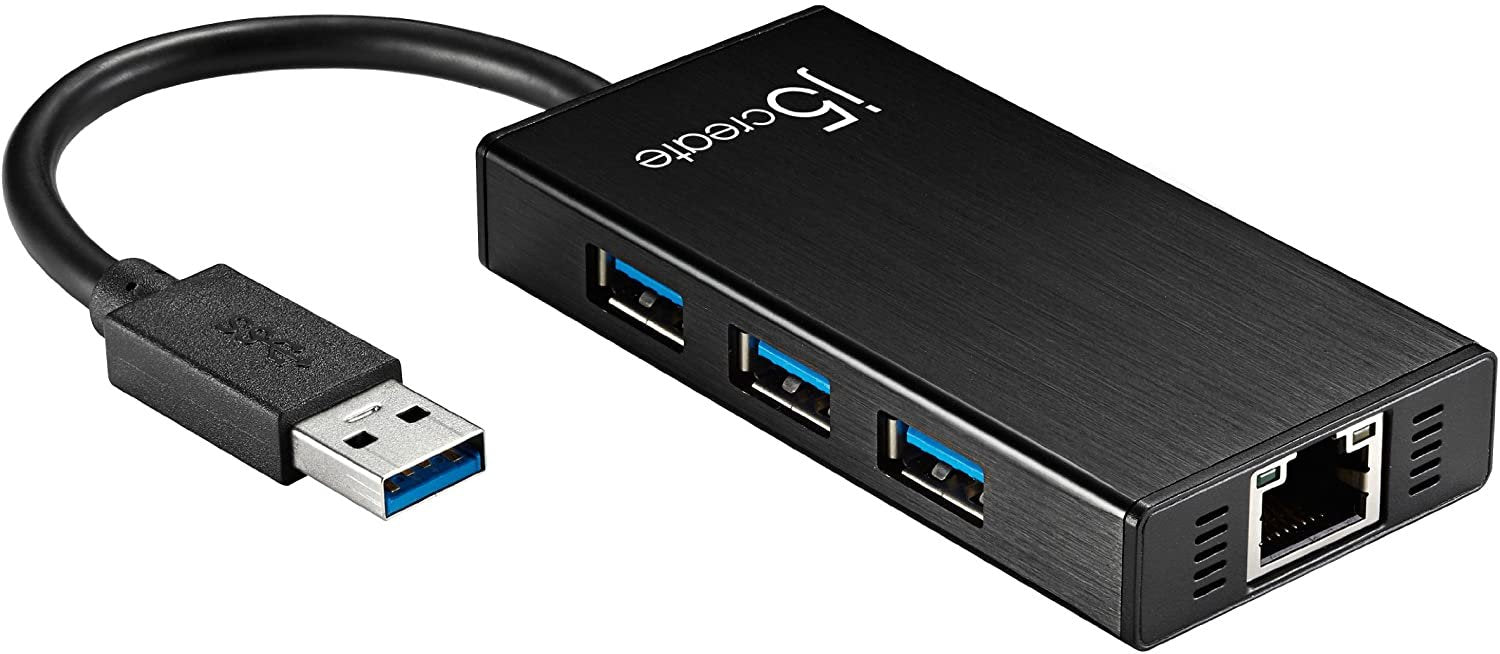 j5createU SB 3.0 Multi-Adapter Gigabit Ethernet/ 3-Port USB 3.0 HUB JUH470 Compatible with MacBook/MacBook Pro/Windows/Computers with USB-C Port (Black)