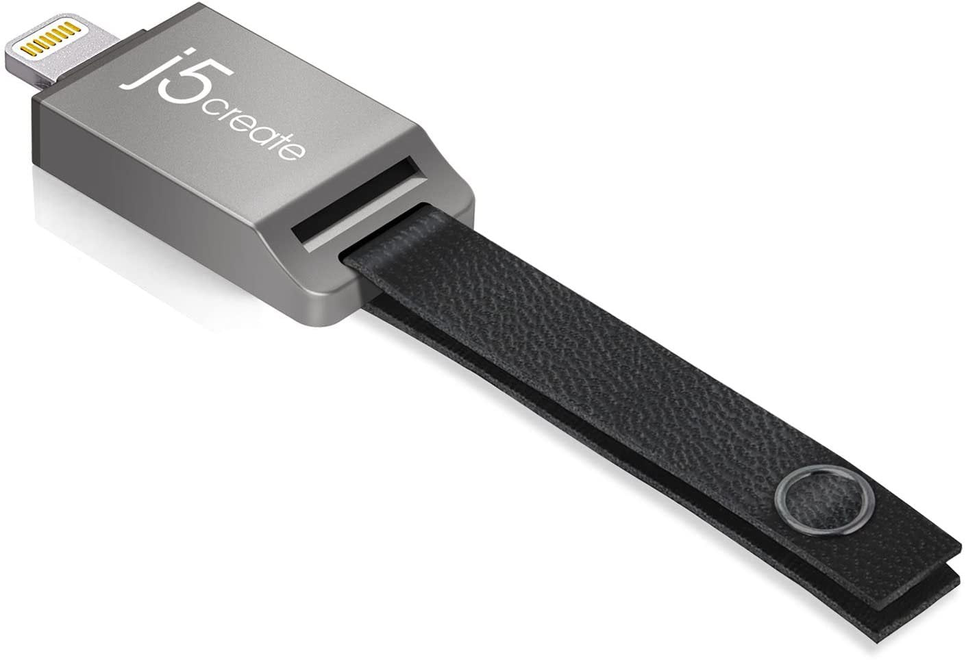 j5create MicroSD Card Reader Key Chain Compatible with Lightning Male | Portable Card Reader with Zinc Alloy Case | Compatible with iPad, iPhone, iPod Touch Products