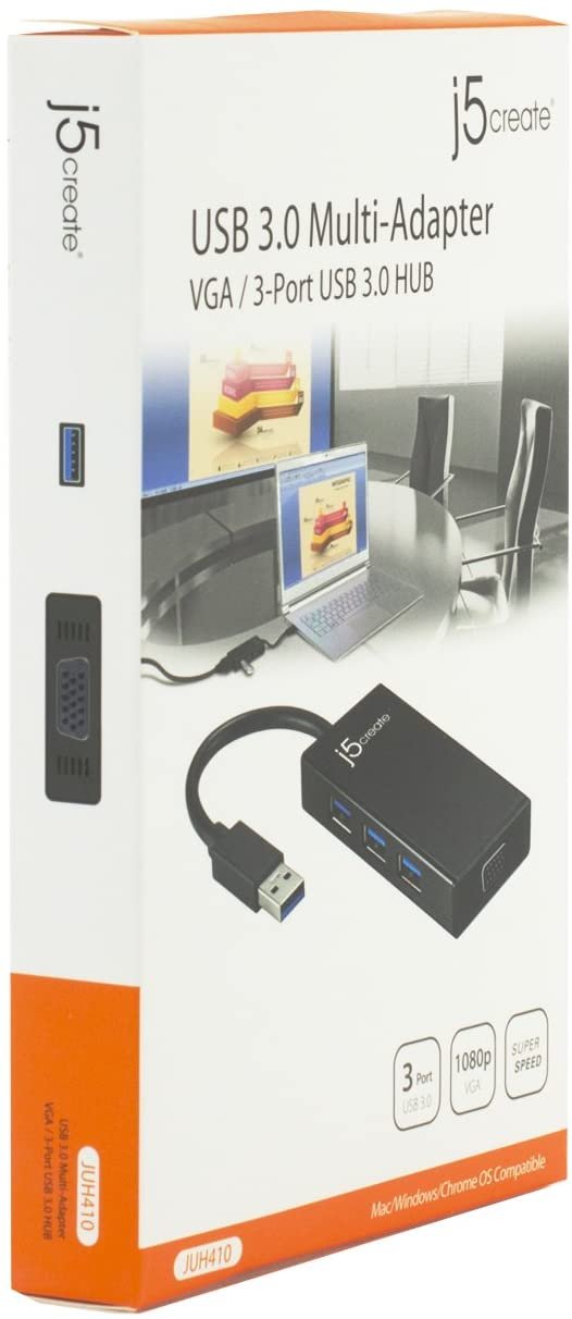 j5create USB 3.0 Multi-Adapter VGA/ 3-Port USB 3.0 HUB | Backwards Compatible with USB 2.0 and USB 1.1 Devices | USB to VGA Compatible with Windows and MAC OS