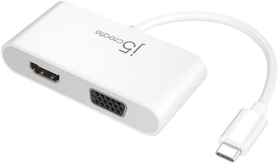j5create USB-C to HDMI and VGA Adapter Converter - Support 4K UHD 60Hz, Mirror and Extended Mode - Compatible with iPad Pro, MacBook Thunderbolt 3 Ports, Surface Laptop and Other Type-C Devices
