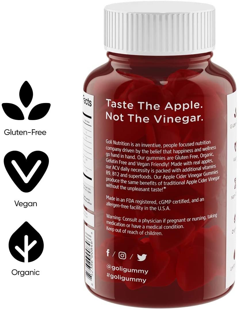 World's First Apple Cider Vinegar Gummy Vitamins by Goli Nutrition - Immunity & Detox - (1 Pack, 60 Count, with The Mother, Gluten-Free, Vegan, Vitamin B9, B12, Beetroot, Pomegranate)