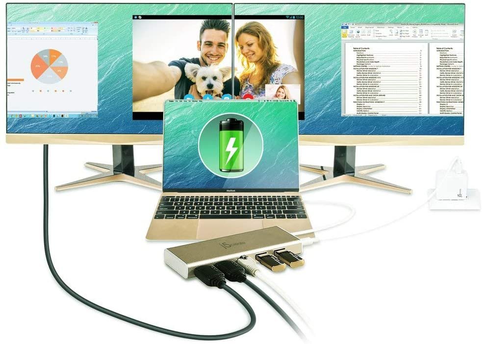 j5create USB C Hub Adapter Dock Type C Adapter USB Docking Station | Dual HDMI & 2X USB-A 3.0 Ports, Ethernet | Power Delivery (PD) 2.0 | 4K Resolution Display | Windows/macOS 10.8 or Later