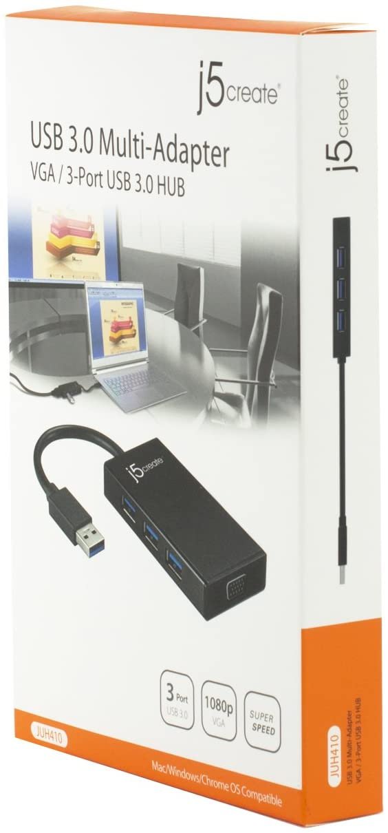 j5create USB 3.0 Multi-Adapter VGA/ 3-Port USB 3.0 HUB | Backwards Compatible with USB 2.0 and USB 1.1 Devices | USB to VGA Compatible with Windows and MAC OS