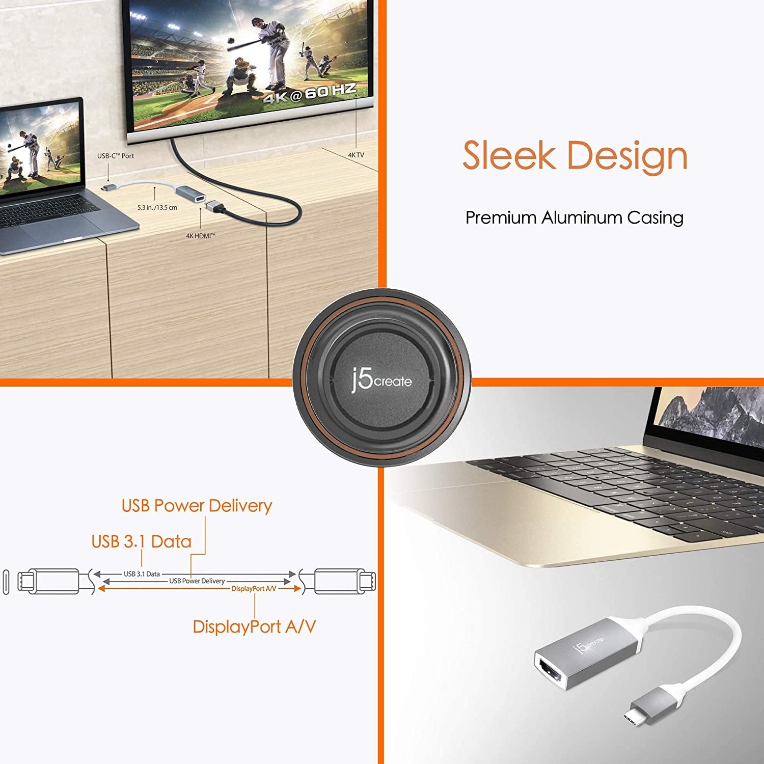 j5create USB Type-C to 4K HDMI Adapter 3840 x 2160 @ 60Hz | HDMI 1.4 4K @ 30 Hz to 4K @ 60 Hz | Adapter Compatible with MacBook, Chromebook, Tablet or PC