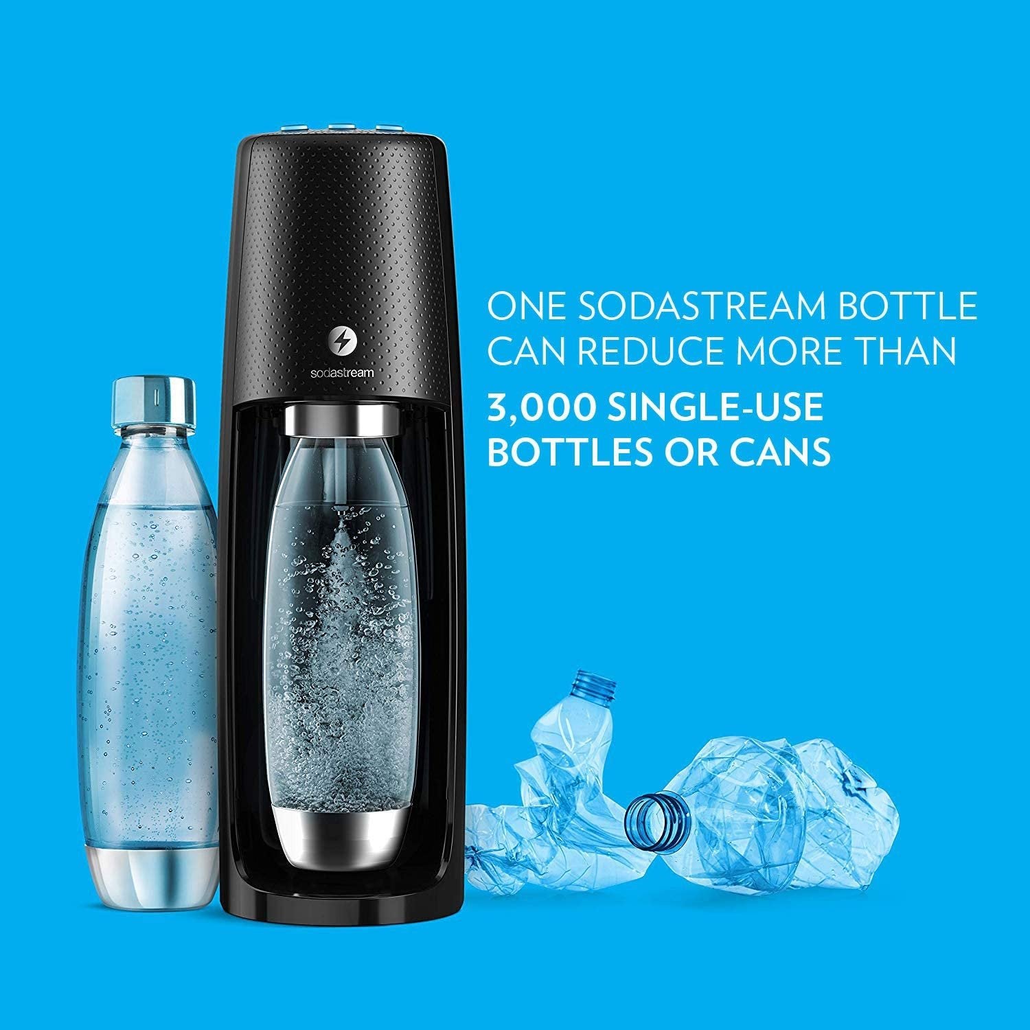 SodaStream Fizzi One Touch Sparkling Water Maker (Black) with CO2 and BPA free Bottle
