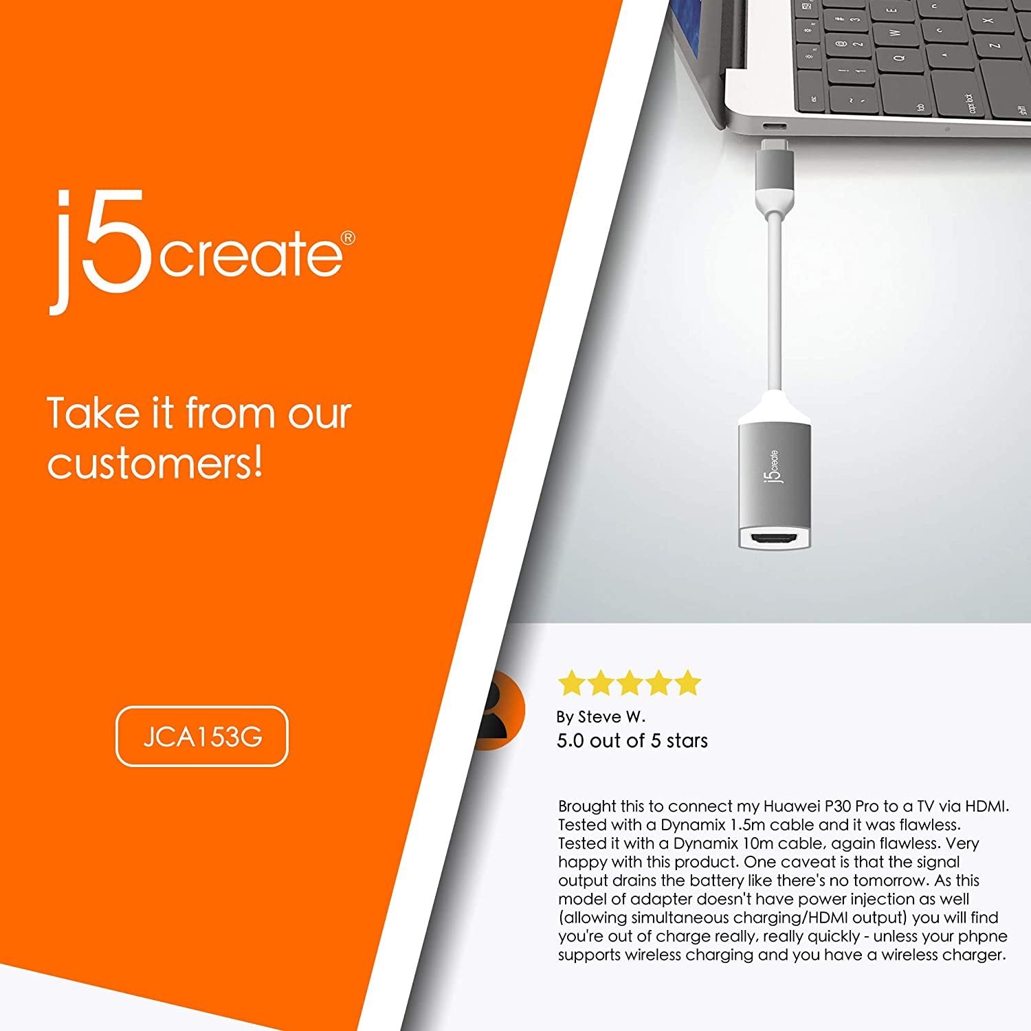 j5create USB Type-C to 4K HDMI Adapter 3840 x 2160 @ 60Hz | HDMI 1.4 4K @ 30 Hz to 4K @ 60 Hz | Adapter Compatible with MacBook, Chromebook, Tablet or PC
