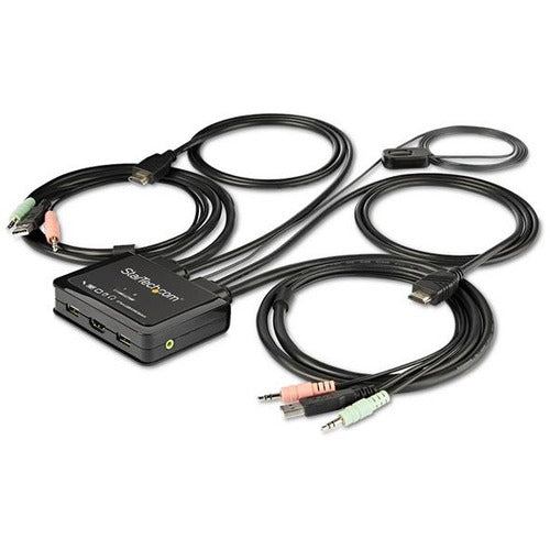 StarTech.com 2 Port HDMI KVM Switch with 4 foot Built-In Cables - OS Independent - 3.5mm Audio - USB 4K 60Hz