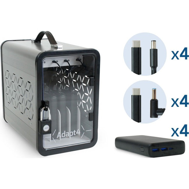 JAR Systems Adapt4 USB-C Charging Station with Active Charge Upgrade and HP Connectors - ADAPT4-ACTIV - Desktop Charging System with Charger, 4X Power Banks, and 2x 4 Adapter Cables