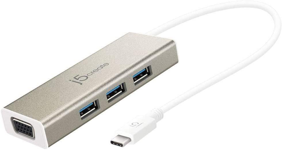 j5create USB C Hub Adapter Dongle USB 3.1 Type C Cable to 3-Port USB 3.0 & VGA Multi-Monitor Display | SuperSpeed Backwards Compatible with USB 2.0 for Apple MacBook, Windows Laptops, Tablets
