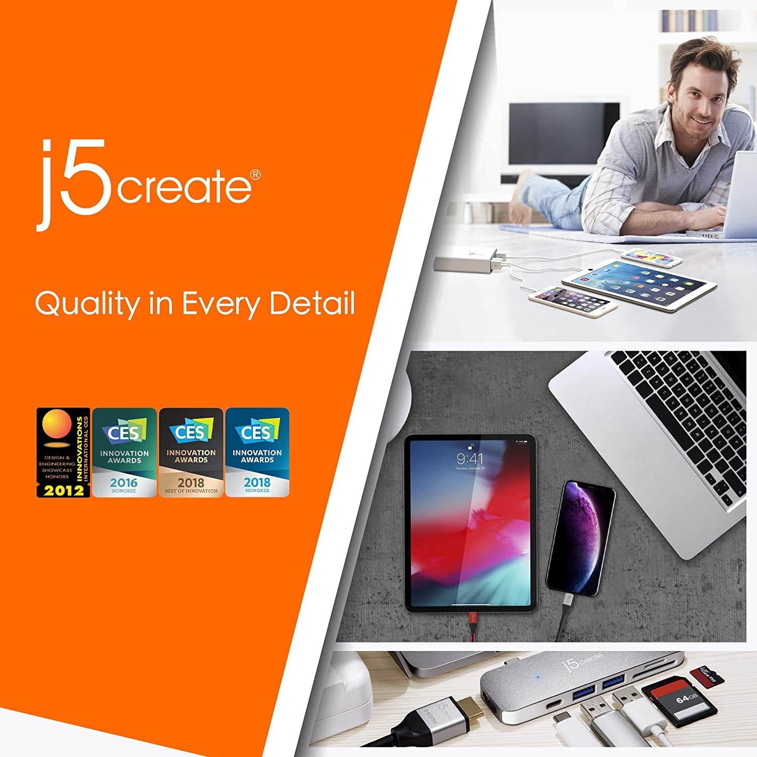 j5create USB 3.0 Wormhole Docking Station- USB 3.0 5 Gbps | SD/MMC, MicroSD, Memory Stick| AC 100-240V, 50-60 Hz | Windows to Mac/Mac to Mac/Windows to Windows