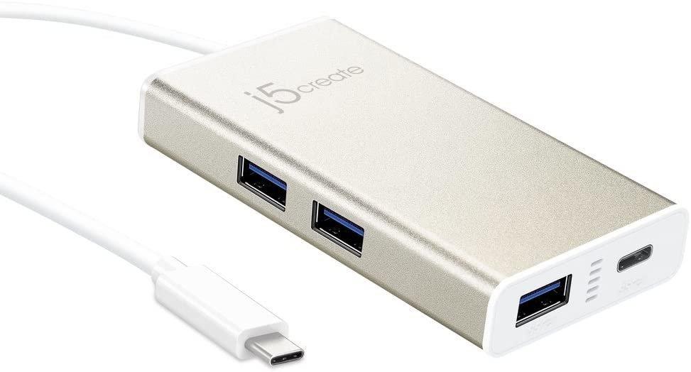 j5create USB-C 4-Port Hub-USB Type A/ USB Type C Ports | Power Delivery 2.0 | USB 3.0 Super Speed | Compatible with MacBook, Chromebook, XPS 13/15 and USB C Devices