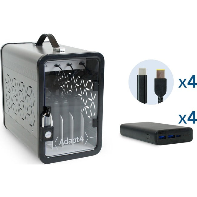 JAR Systems Adapt4 USB-C Charging Station with Active Charge Upgrade and Lenovo Connectors - ADAPT4-ACTIV - Desktop Charging System with Charger, 4X Power Banks, and 4 Adapter Cables