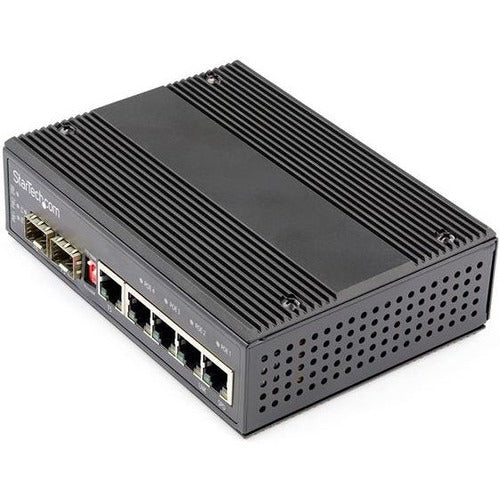 StarTech.com Industrial 5 Port Gigabit Ethernet Switch w/4 PoE RJ45 +2 SFP Slots 30W 802.3at PoE+ 12-48VDC 10/100/1000 Mbps -40C to 75C