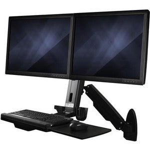 StarTech.com Wall Mounted Sit Stand Desk - For Dual Monitors up to 24in - Height Adjustable Standing Desk Converter - Ergonomic Desk