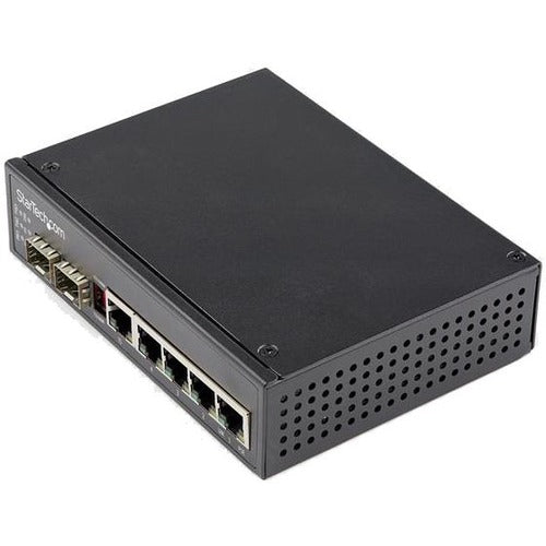 StarTech.com Industrial 5 Port Gigabit Ethernet Switch 5 PoE RJ45 +2 SFP Slots 30W PoE+ 48VDC 10/100/1000 Mbps -40C to 75C w/DIN Connector