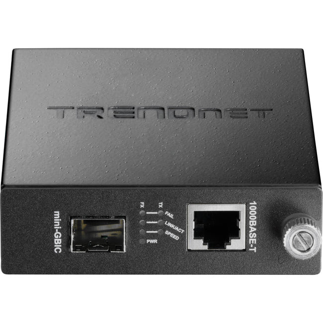 TRENDnet 100/1000Base-T to SFP Fiber Media Converter; Fiber to Ethernet Converter; RJ-45;Multi(SX) or Single-Mode(LX) 100Base-FX/1000Base-SX/LX Mini-GBIC Slot; Lifetime Protection; TFC-1000MGA