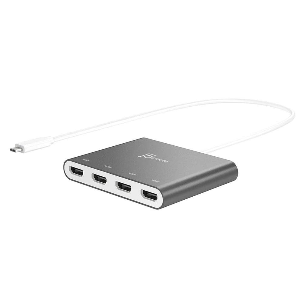 j5create JCA366 USB-C to Quad HDMI Adapter Hub - Multi Monitor Video Splitter - Support 4 1080p 60Hz Display - Compatible with iPad Pro, MacBook Thunderbolt 3 Ports, and Other Type-C Enabled Devices