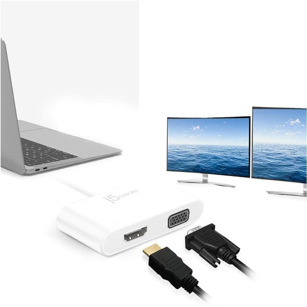j5create USB-C to HDMI and VGA Adapter Converter - Support 4K UHD 60Hz, Mirror and Extended Mode - Compatible with iPad Pro, MacBook Thunderbolt 3 Ports, Surface Laptop and Other Type-C Devices