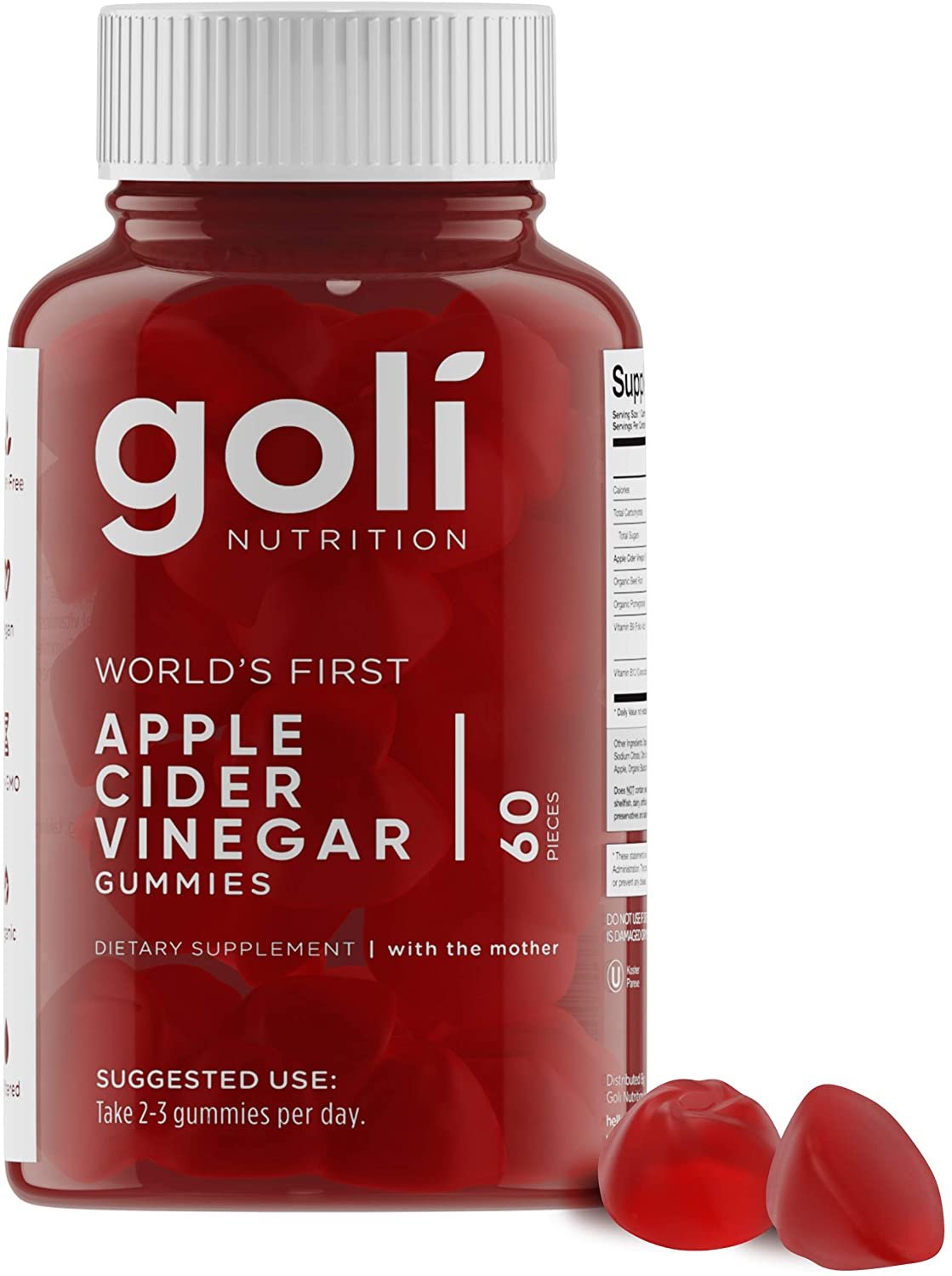 World's First Apple Cider Vinegar Gummy Vitamins by Goli Nutrition - Immunity & Detox - (1 Pack, 60 Count, with The Mother, Gluten-Free, Vegan, Vitamin B9, B12, Beetroot, Pomegranate)