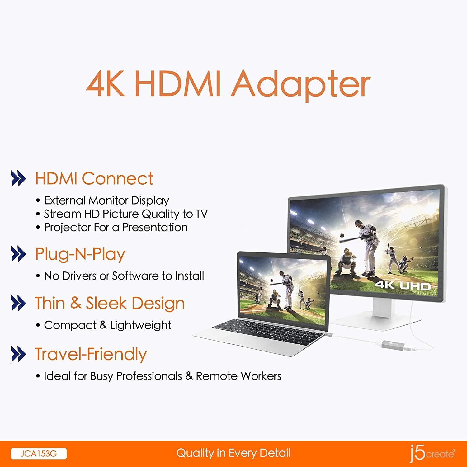 j5create USB Type-C to 4K HDMI Adapter 3840 x 2160 @ 60Hz | HDMI 1.4 4K @ 30 Hz to 4K @ 60 Hz | Adapter Compatible with MacBook, Chromebook, Tablet or PC